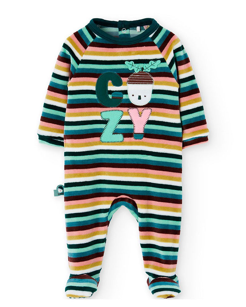 BOBOLI Velour play suit striped for baby - 142096