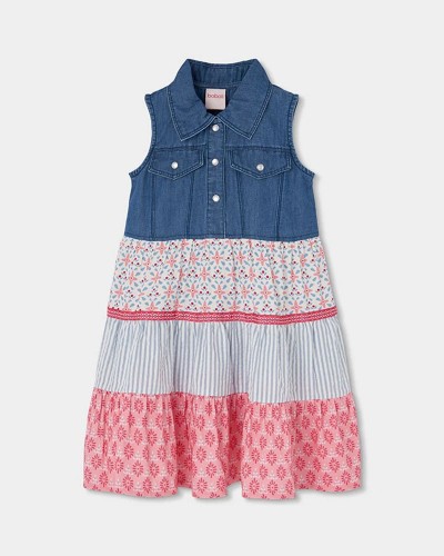 BOBOLI Denim dress combined for girl -BCI - 303130
