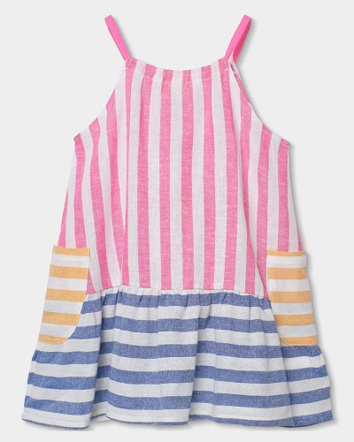 BOBOLI Linen dress striped for girl - 343033