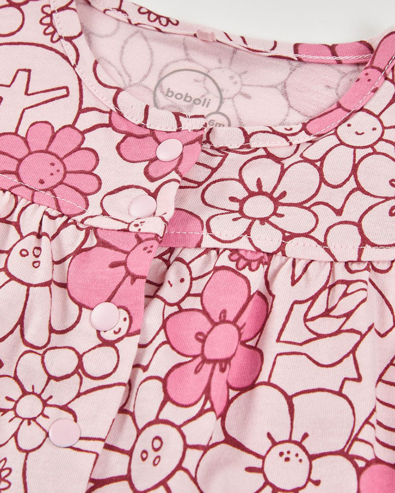 BOBOLI Knit play suit floral for baby girl -BCI - 133074