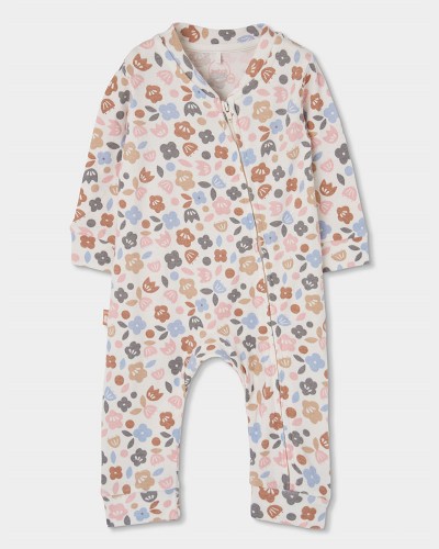 BOBOLI Ribbed play suit floral for baby -BCI - 114062
