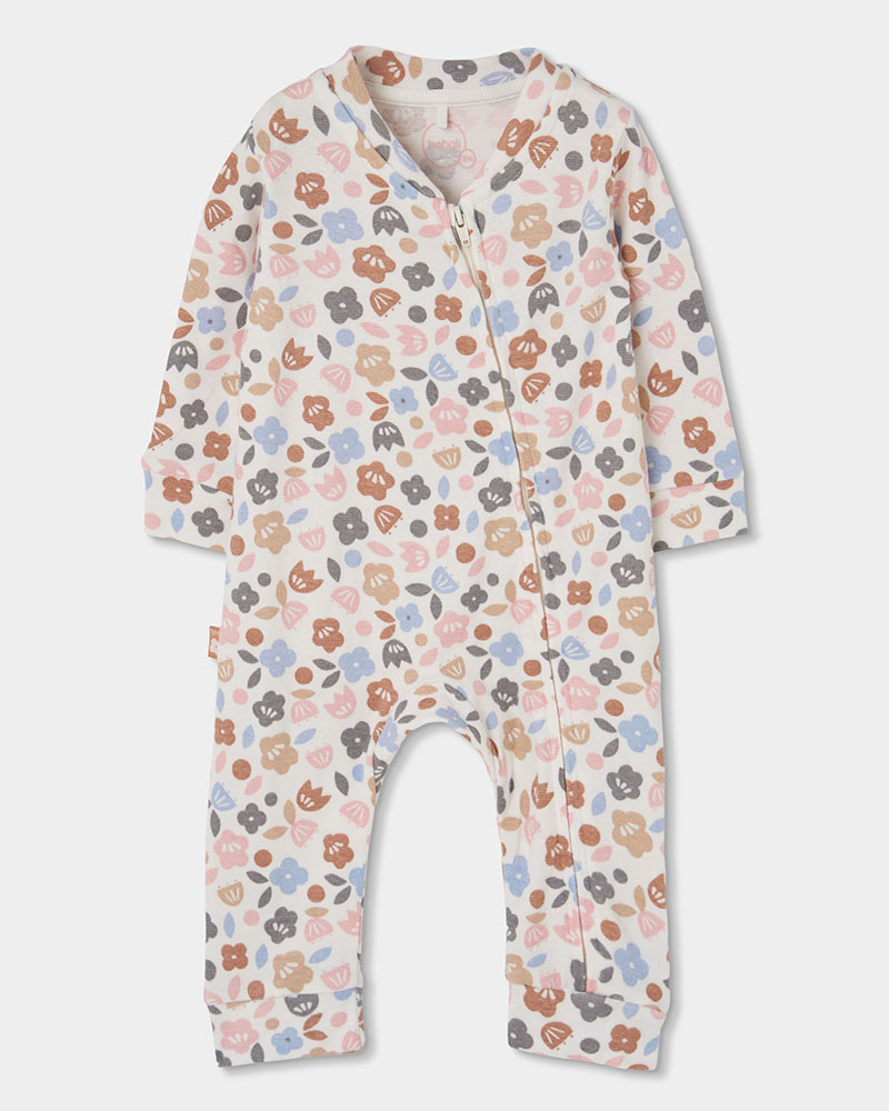 BOBOLI Ribbed play suit floral for baby -BCI - 114062