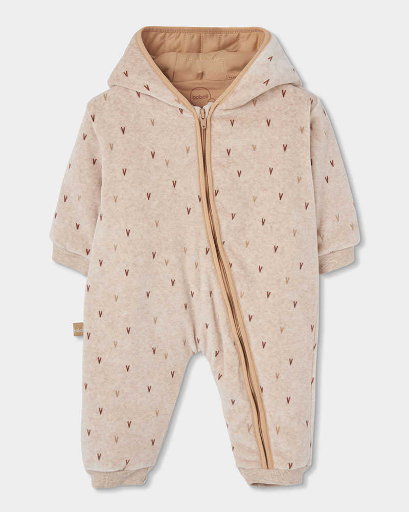BOBOLI Velour play suit printed for baby -BCI - 234098