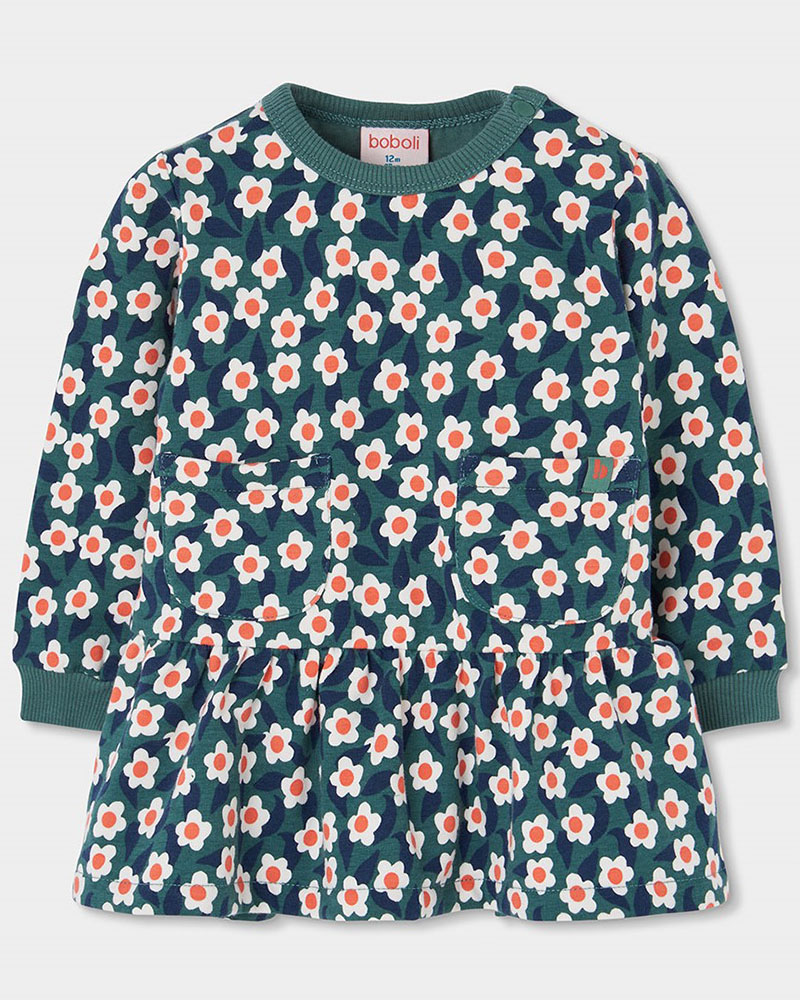 BOBOLI Fleece dress floral for girl -BCI - 334000